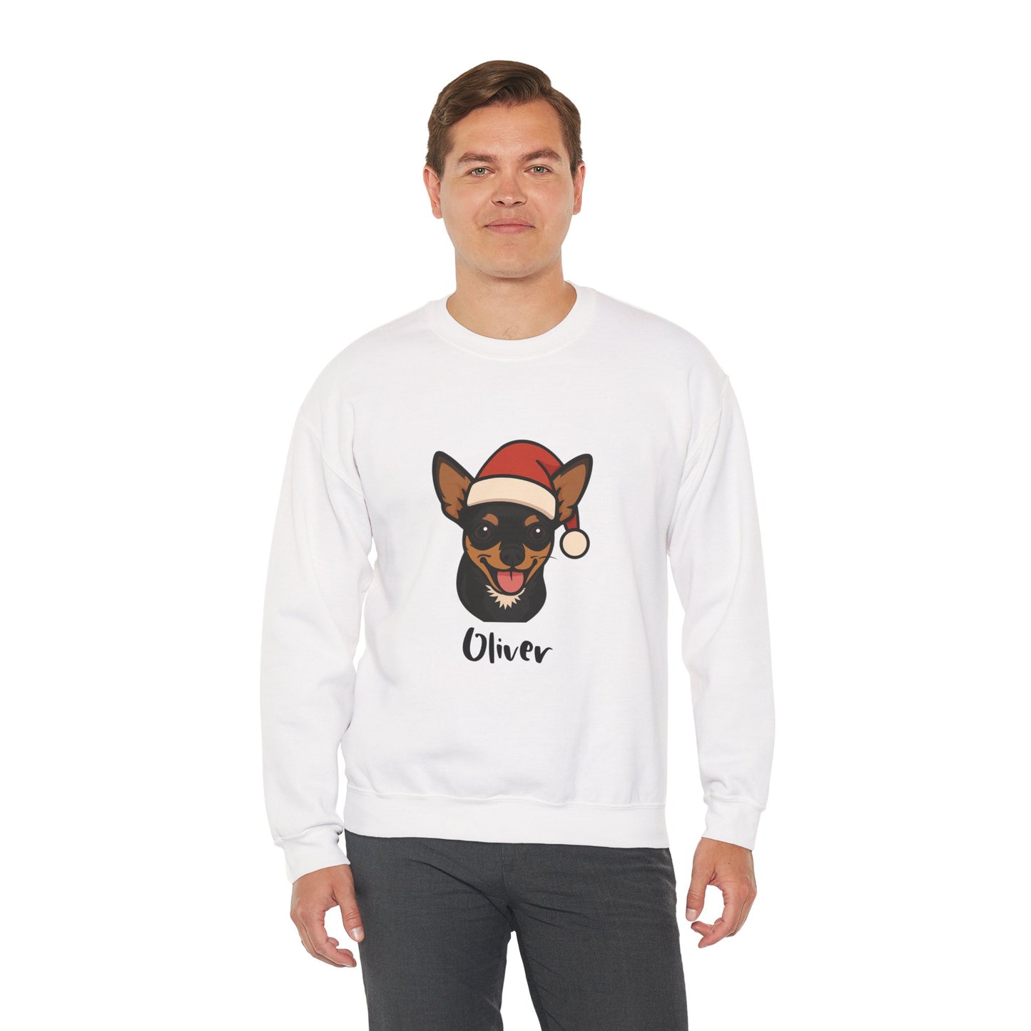 Custom Christmas Sweatshirt – Cute Dog in Santa Hat