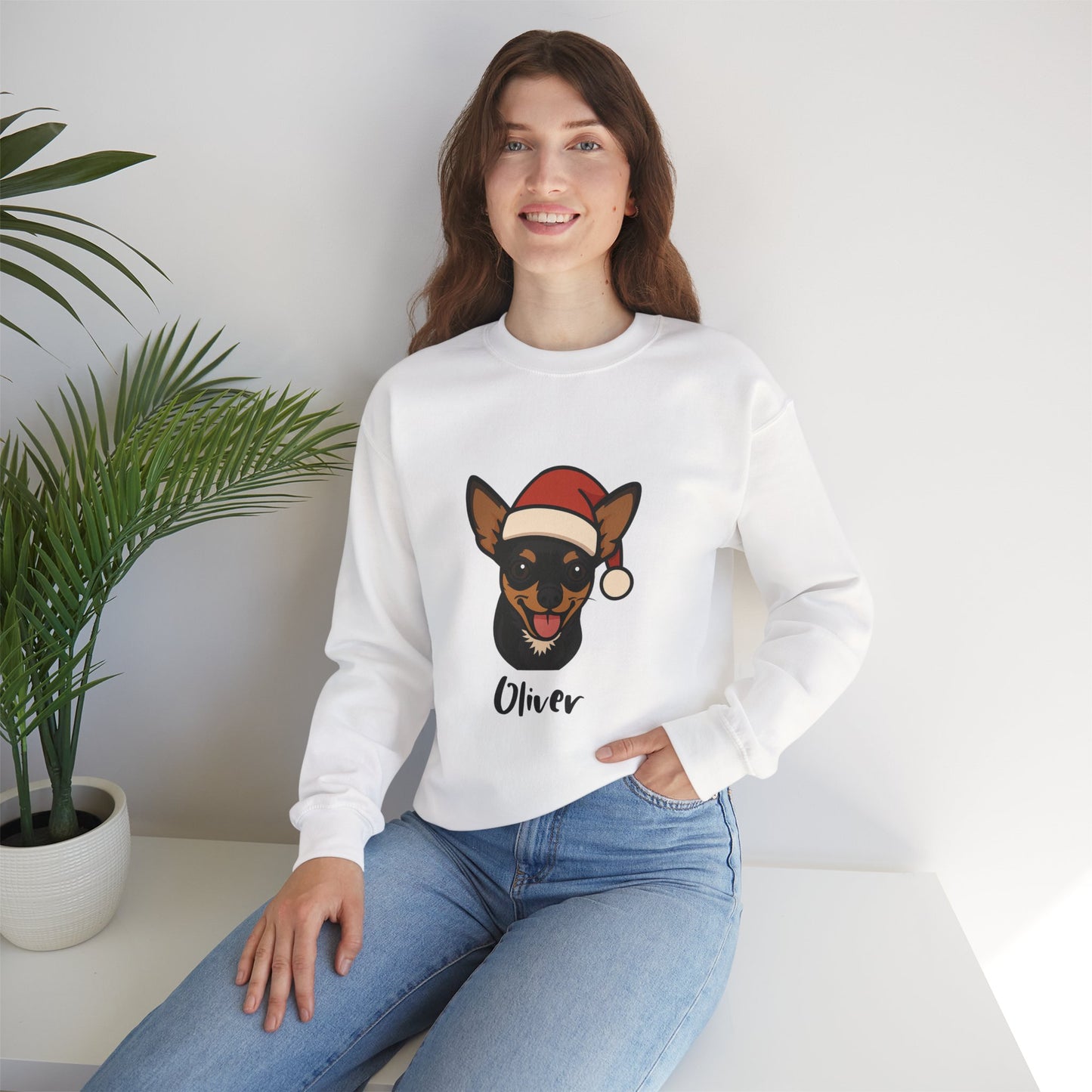 Custom Christmas Sweatshirt – Cute Dog in Santa Hat