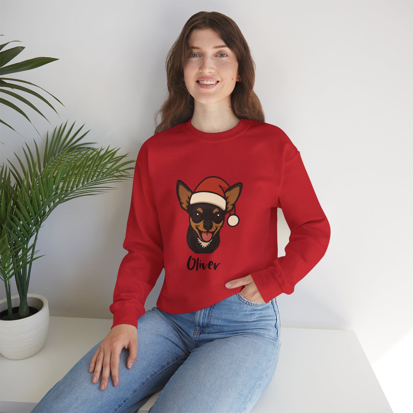 Custom Christmas Sweatshirt – Cute Dog in Santa Hat