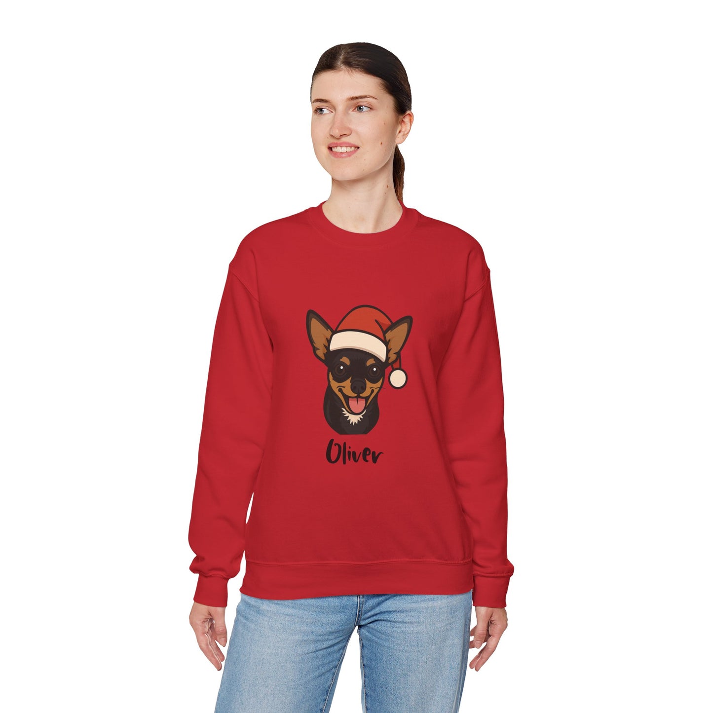 Custom Christmas Sweatshirt – Cute Dog in Santa Hat