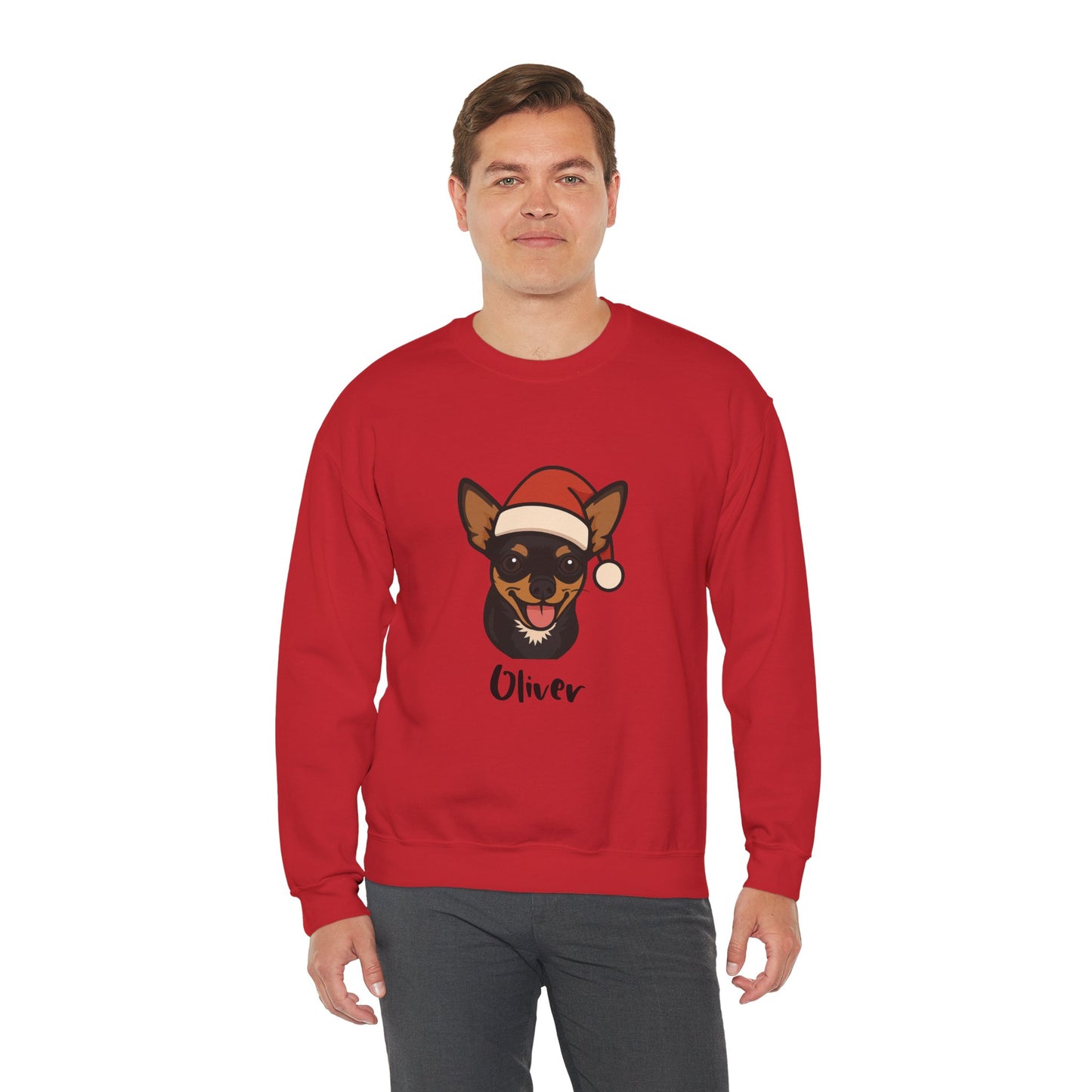 Custom Christmas Sweatshirt – Cute Dog in Santa Hat