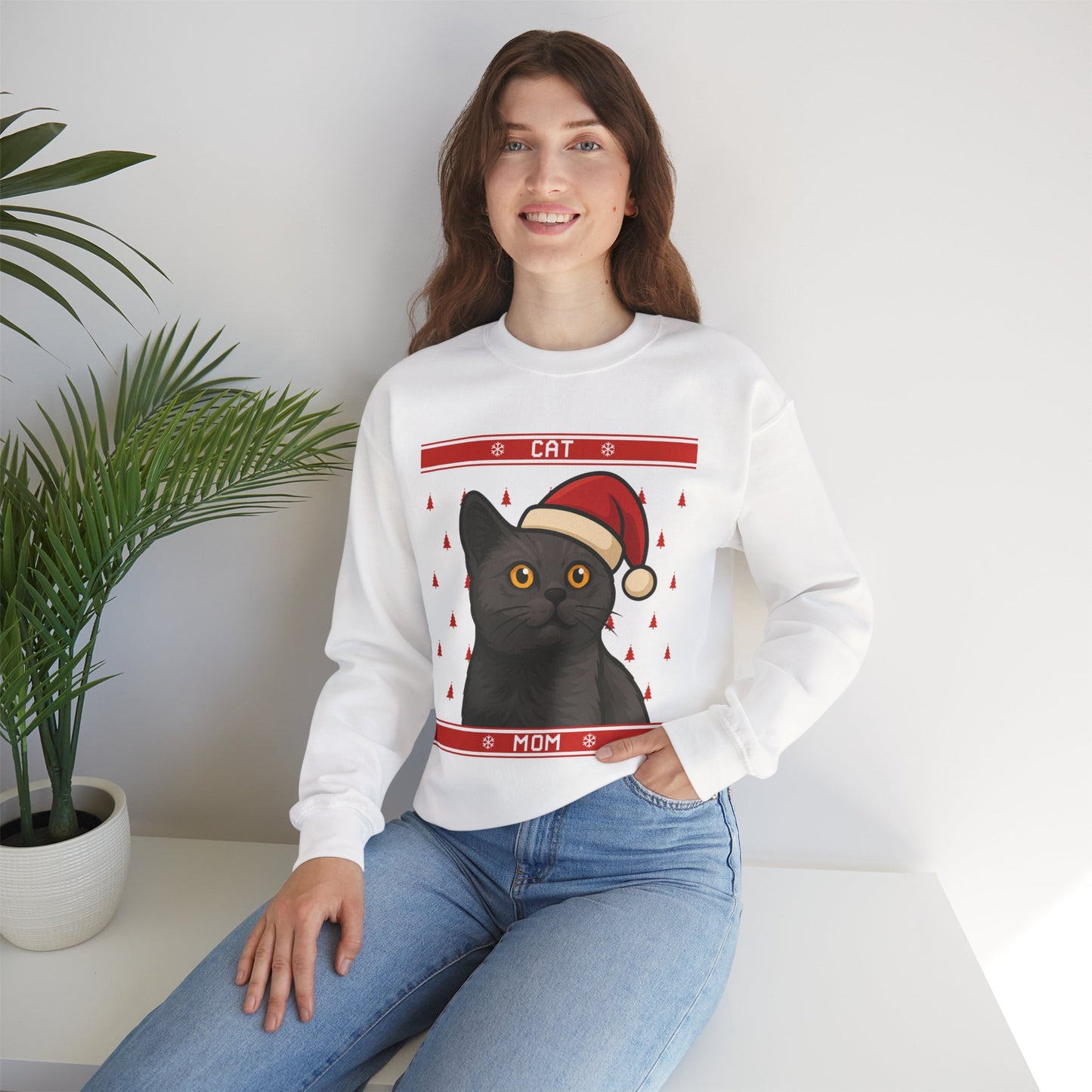 Custom Festive Cat Mom Sweatshirt
