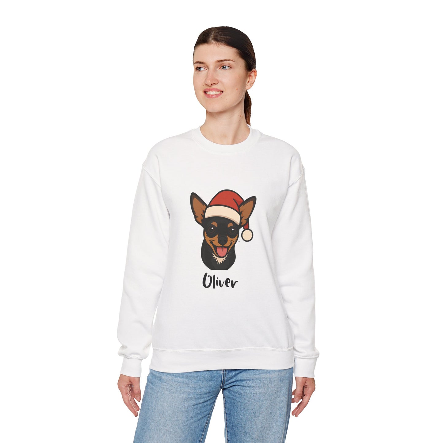 Custom Christmas Sweatshirt – Cute Dog in Santa Hat