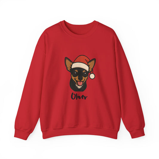 Custom Christmas Sweatshirt – Cute Dog in Santa Hat
