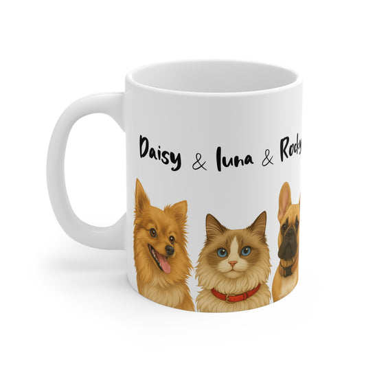 Hand-Drawn Three Pets Mug